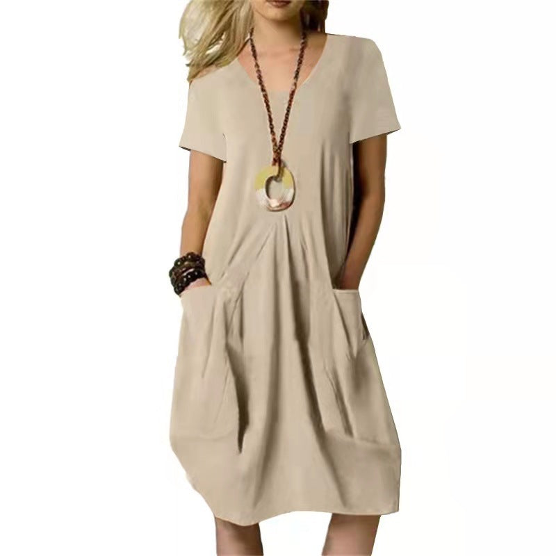 Damen Kurzarmkleid Mit Taschen