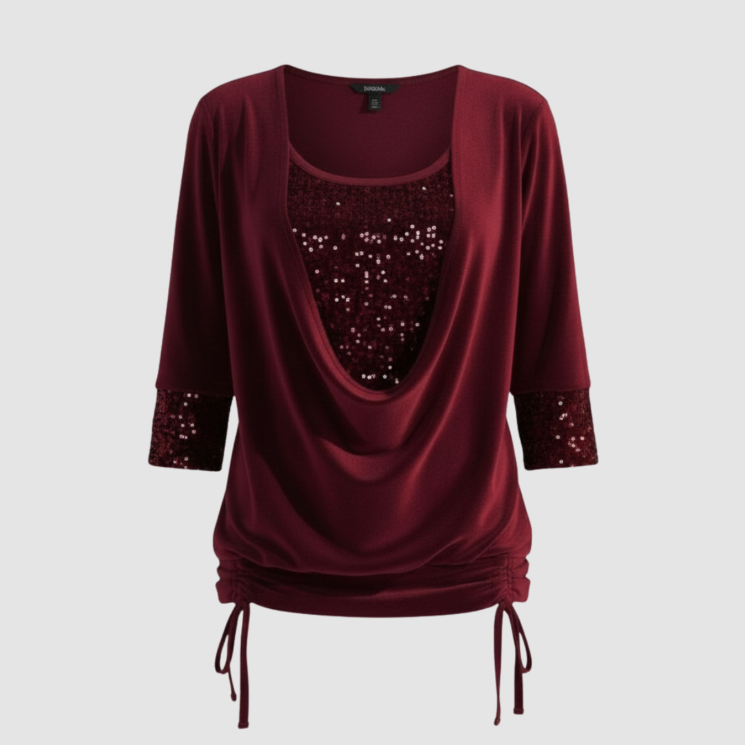 Damen Pailletten Bluse Figurfreundlich Langarm