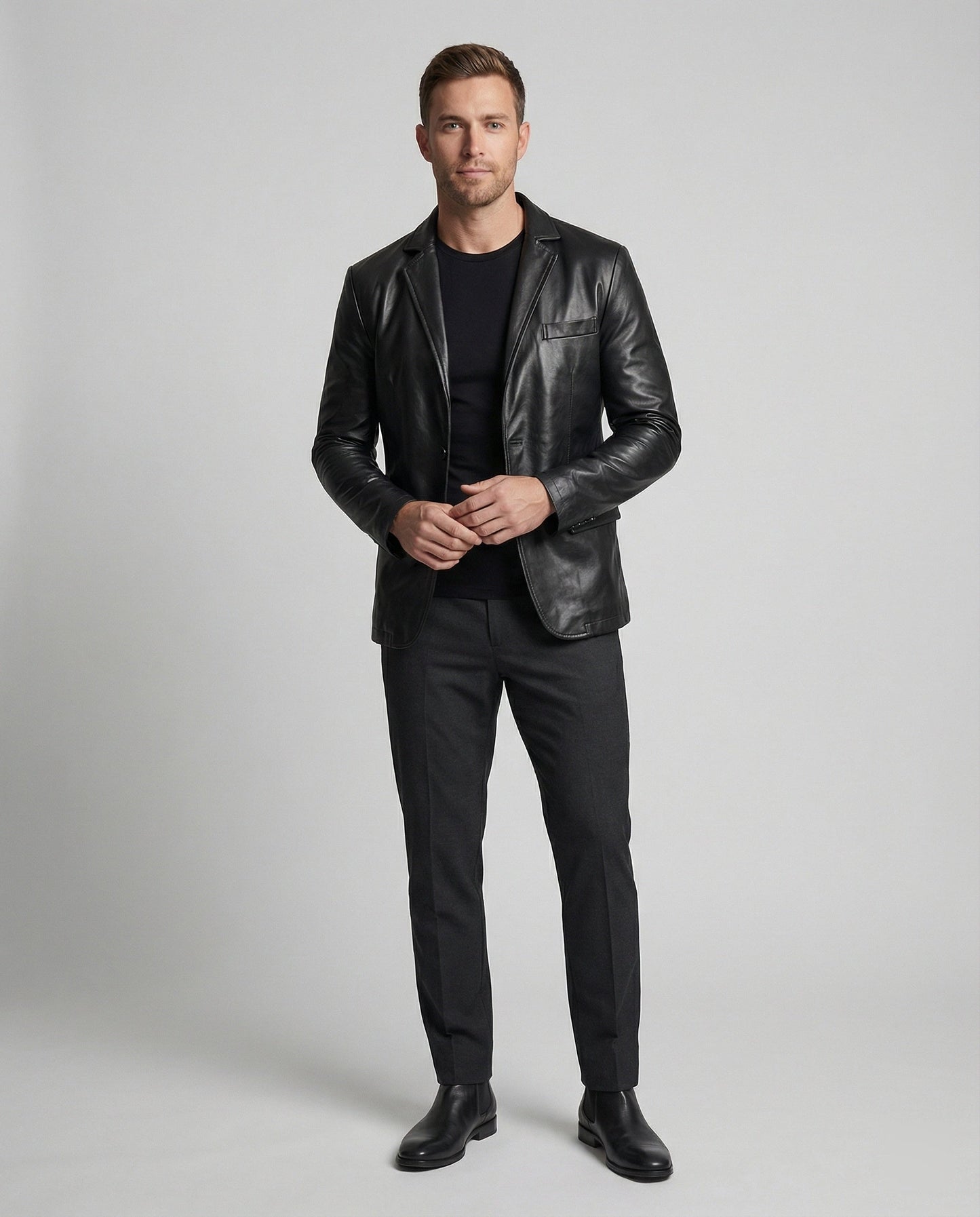 Herren Blazer Kunstleder Modern