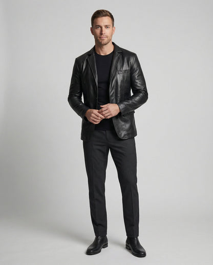 Herren Blazer Kunstleder Modern