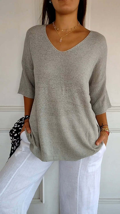 Norvielle Damen Pullover V-Ausschnitt Gestrickt