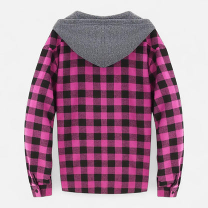 Herren Karo-Hoodie mit Knöpfen und Kordelzug
