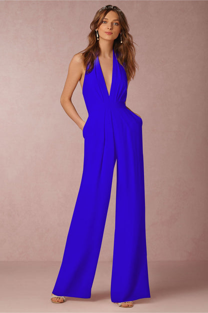 Damen Jumpsuit V-Ausschnitt Weitbeinig Norvielle