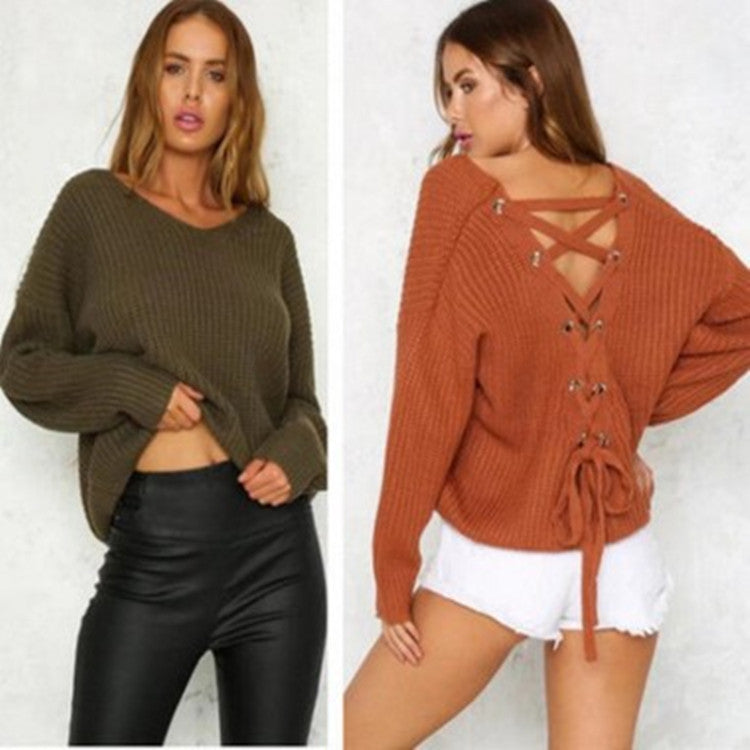 Damen Grobstrickpullover Weit V-Ausschnitt Beige - Norvielle