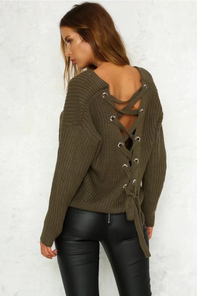 Damen Grobstrickpullover Weit V-Ausschnitt Beige