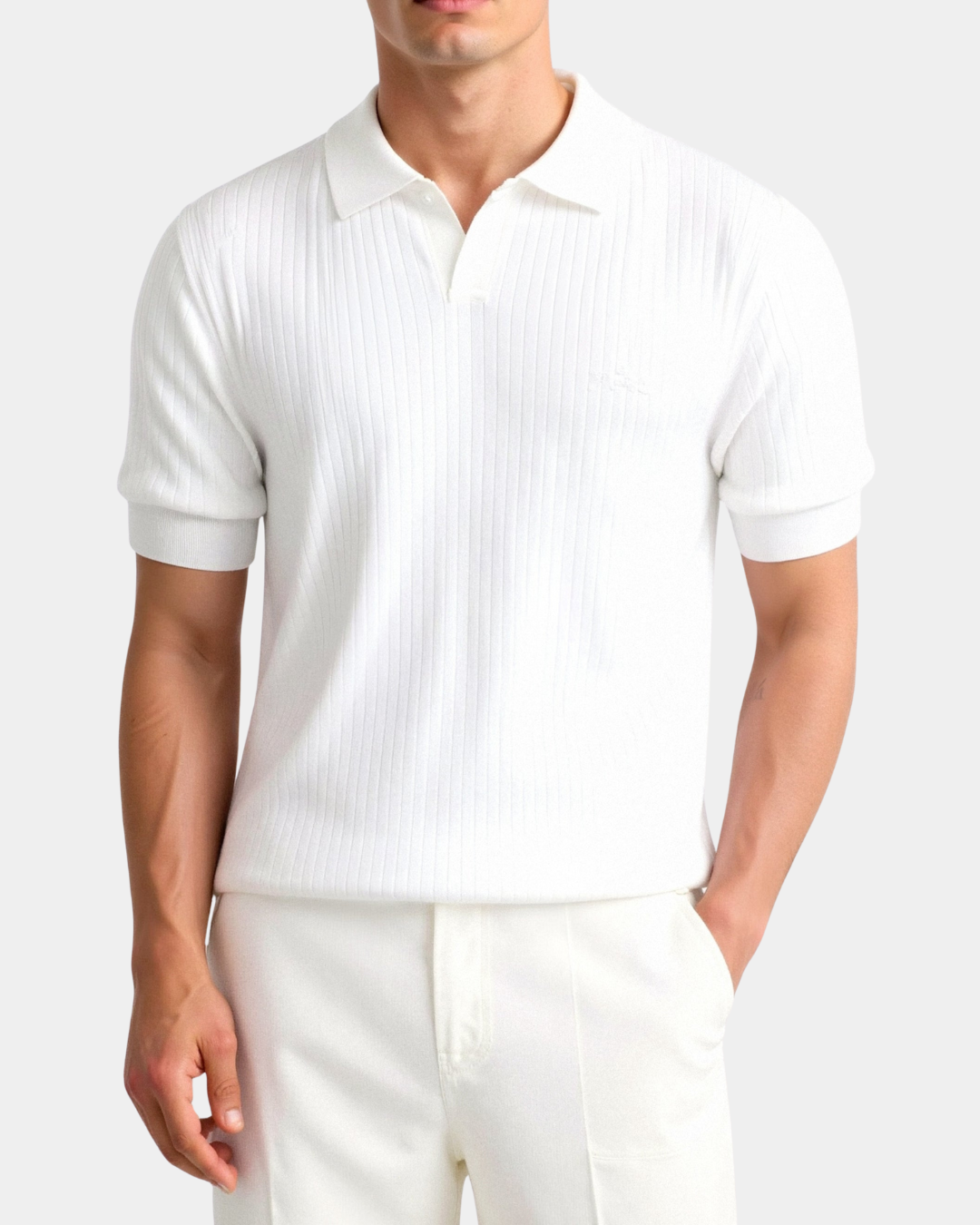 Herren Poloshirt Rippstrick Offener Kragen Slim Fit
