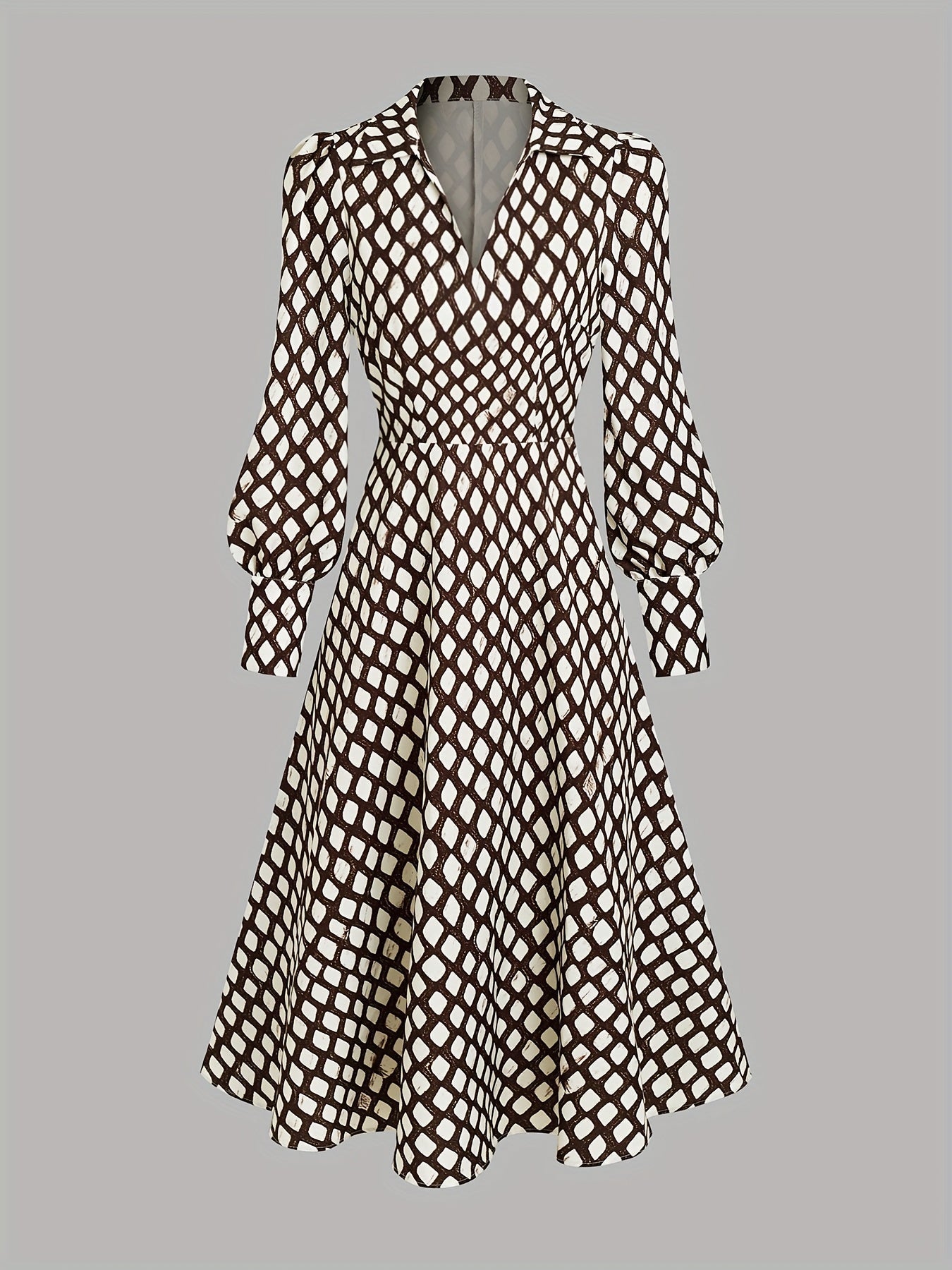 Damen Robe Rautenmuster Tailliert Elegante