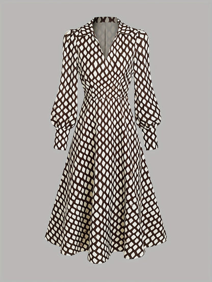 Damen Robe Rautenmuster Tailliert Elegante