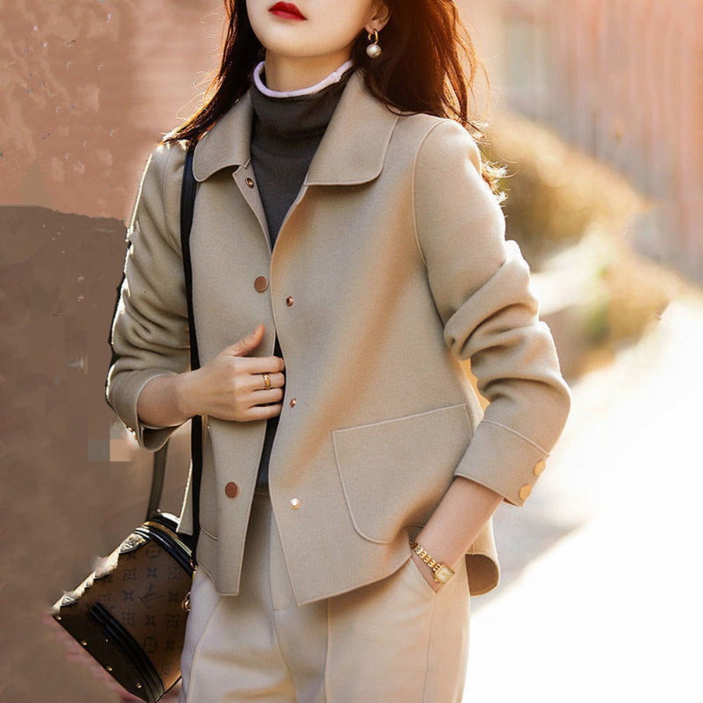 Damen Kurzjacke Knopfleiste Taschen Schwarz - Norvielle