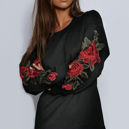 Damen Sweatkleid Florales Stickdesign Weite Ärmel Norvielle