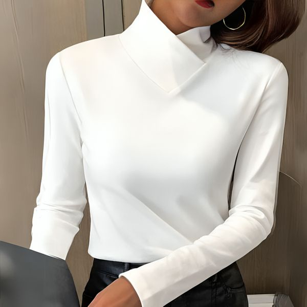 Damen Langarmoberteil Stehkragen Elegantes Büro-Oberteil Weiß - Norvielle