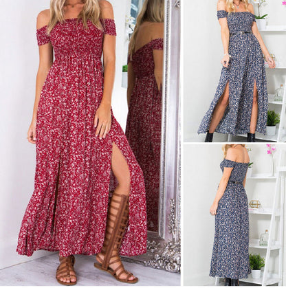 Damen Maxikleid Florales Muster Seidenstoff Seitenschlitz Schwarz - Norvielle