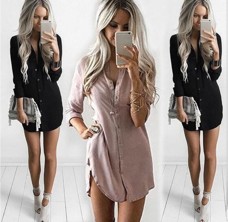 Damen Hemdblusenkleid mit Knöpfen Leger Schnitt Norvielle - Norvielle