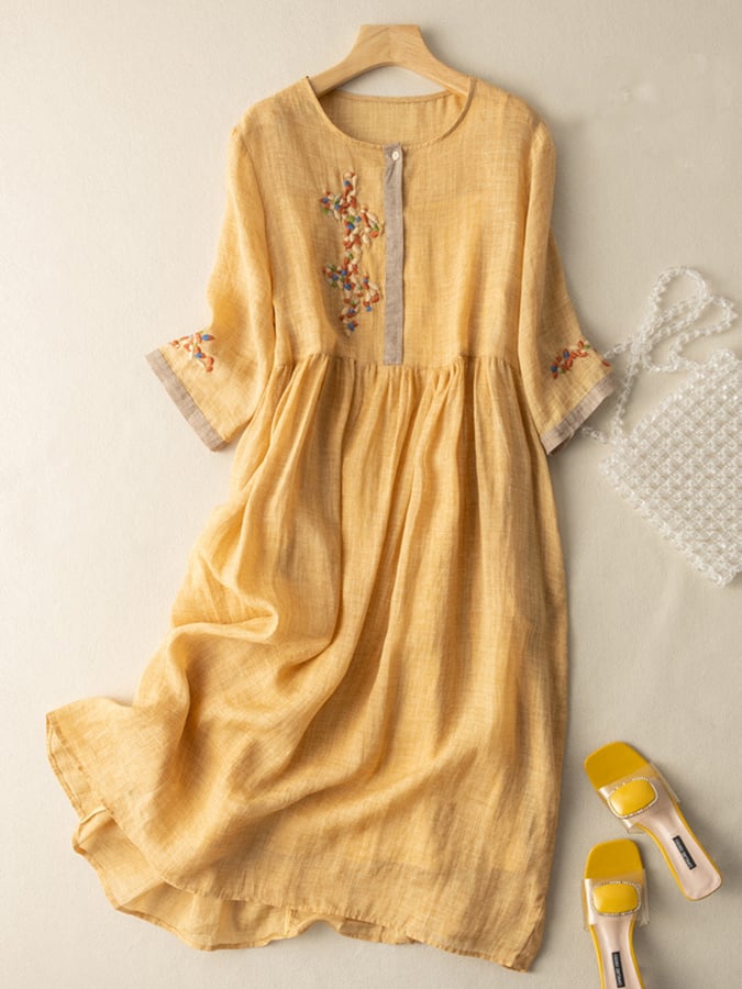 Norvielle Damen Kleid Baumwolle Bestickt