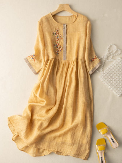 Norvielle Damen Kleid Baumwolle Bestickt