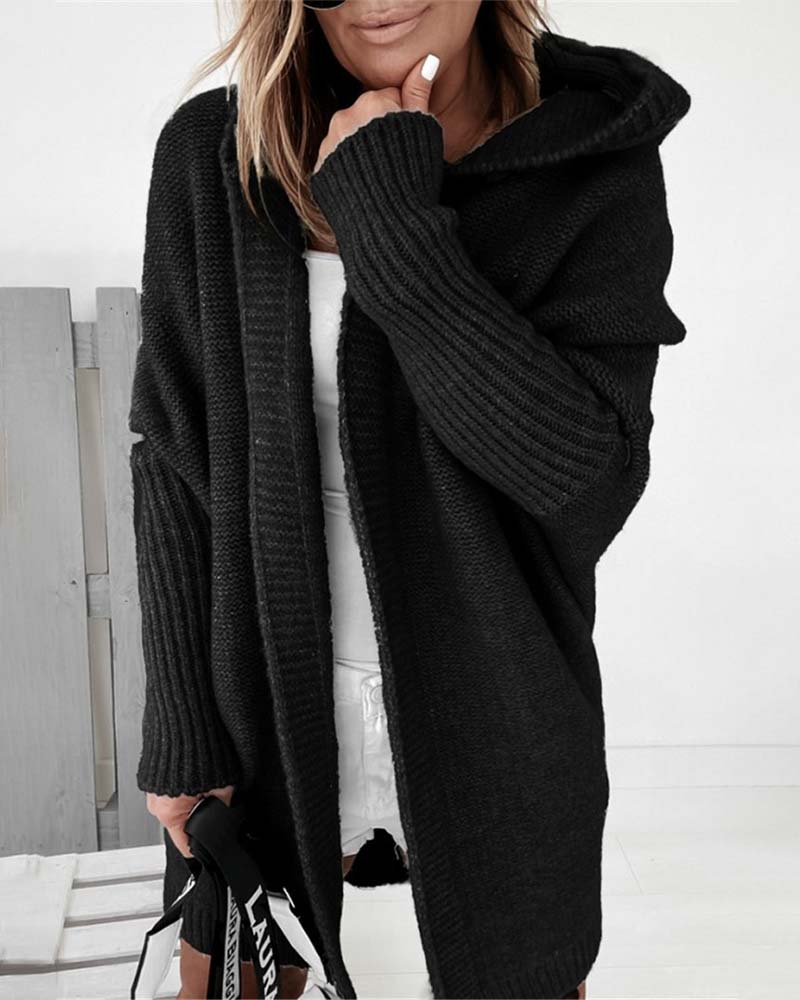 Norvielle Damen Strickjacke Fledermauskapuze Einfarbig