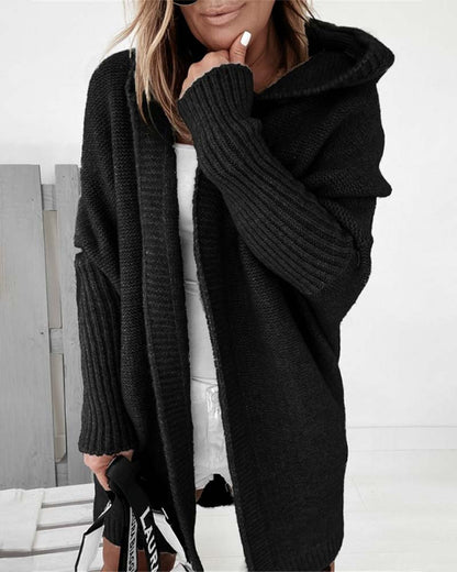Norvielle Damen Strickjacke Fledermauskapuze Einfarbig