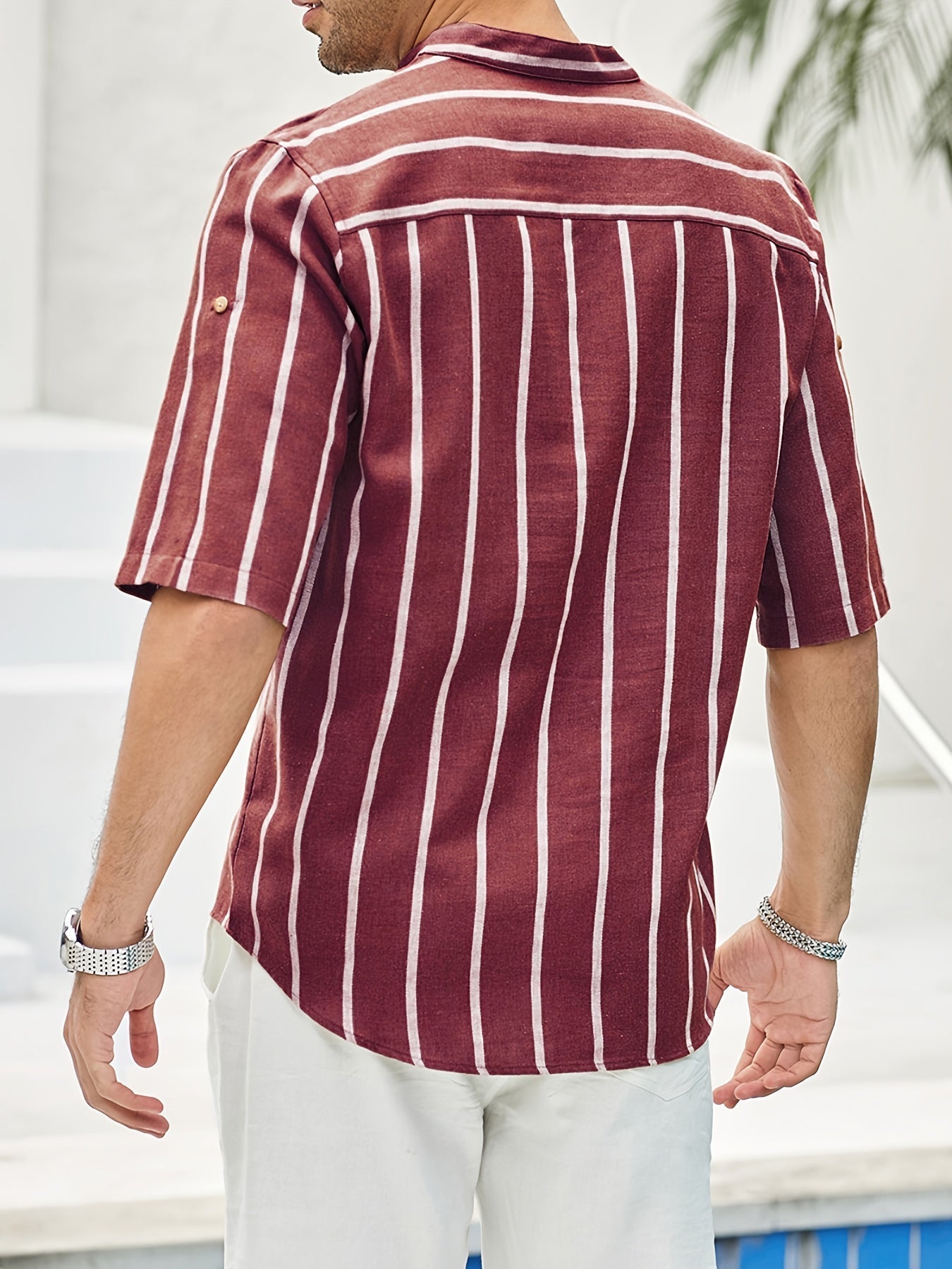 Herren Kurzarm Hemd Streifenmuster Sommerhemd