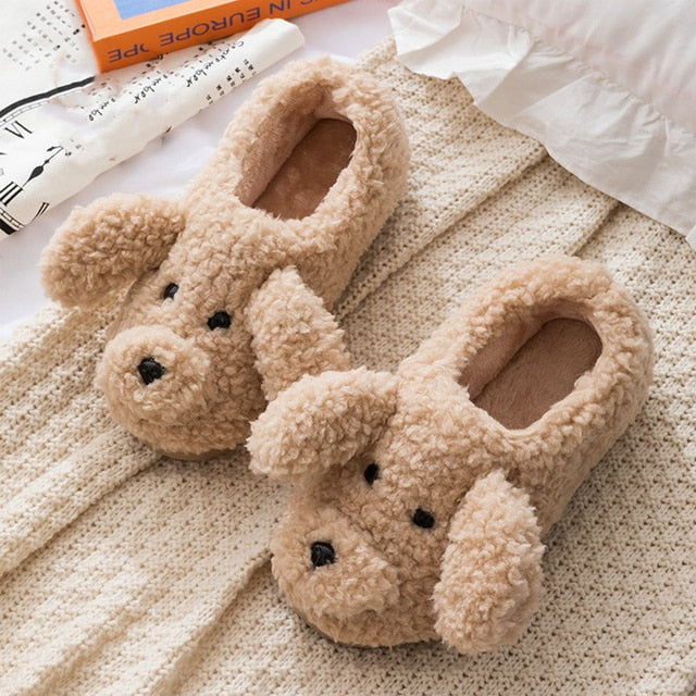 Flauschige Damen Tierpantoffeln Weich Beige