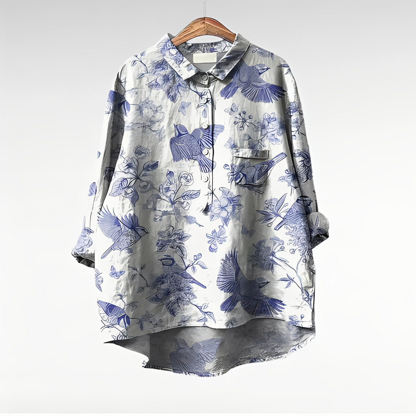 Damenbluse Blumenmuster Baumwolle Weiß