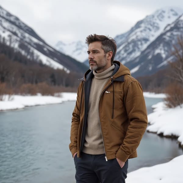 Herren Übergangsjacke Mit Kapuze Und Reißverschluss