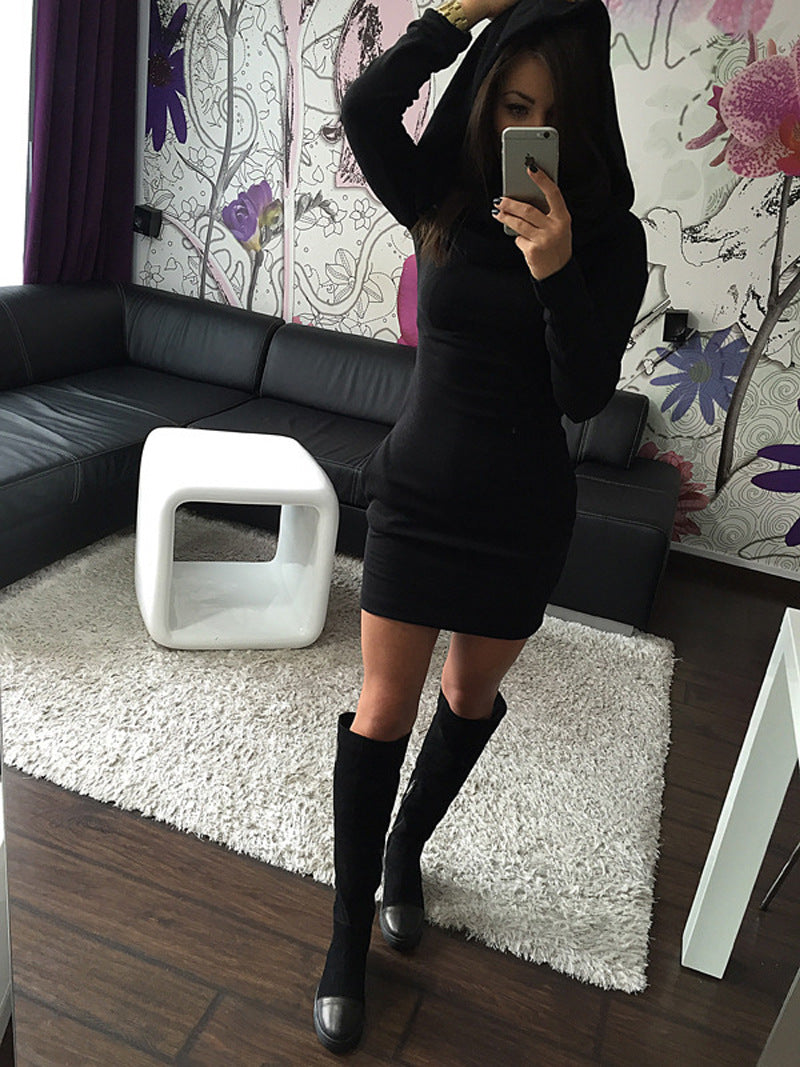 Damen Rollkragen Kapuzenkleid Figurbetonend Norvielle