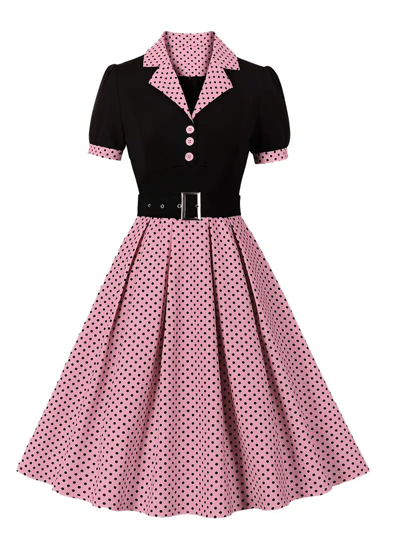 Damen Vintage Kleid mit Polka Dots Herbst Stil