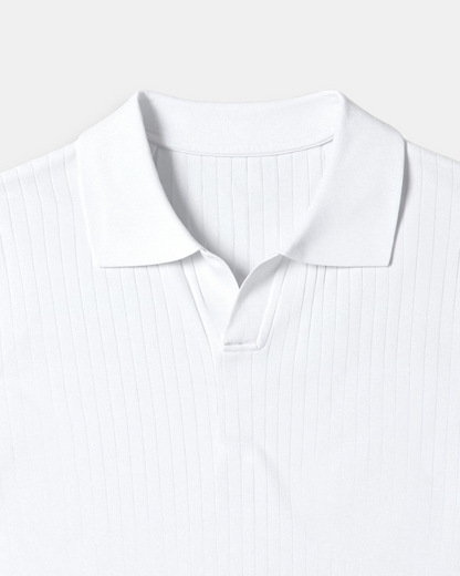 Herren Poloshirt Rippstrick Offener Kragen Slim Fit