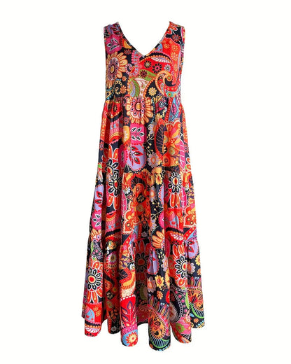 Ärmelloses Damenkleid Lang Print Lockeres Design