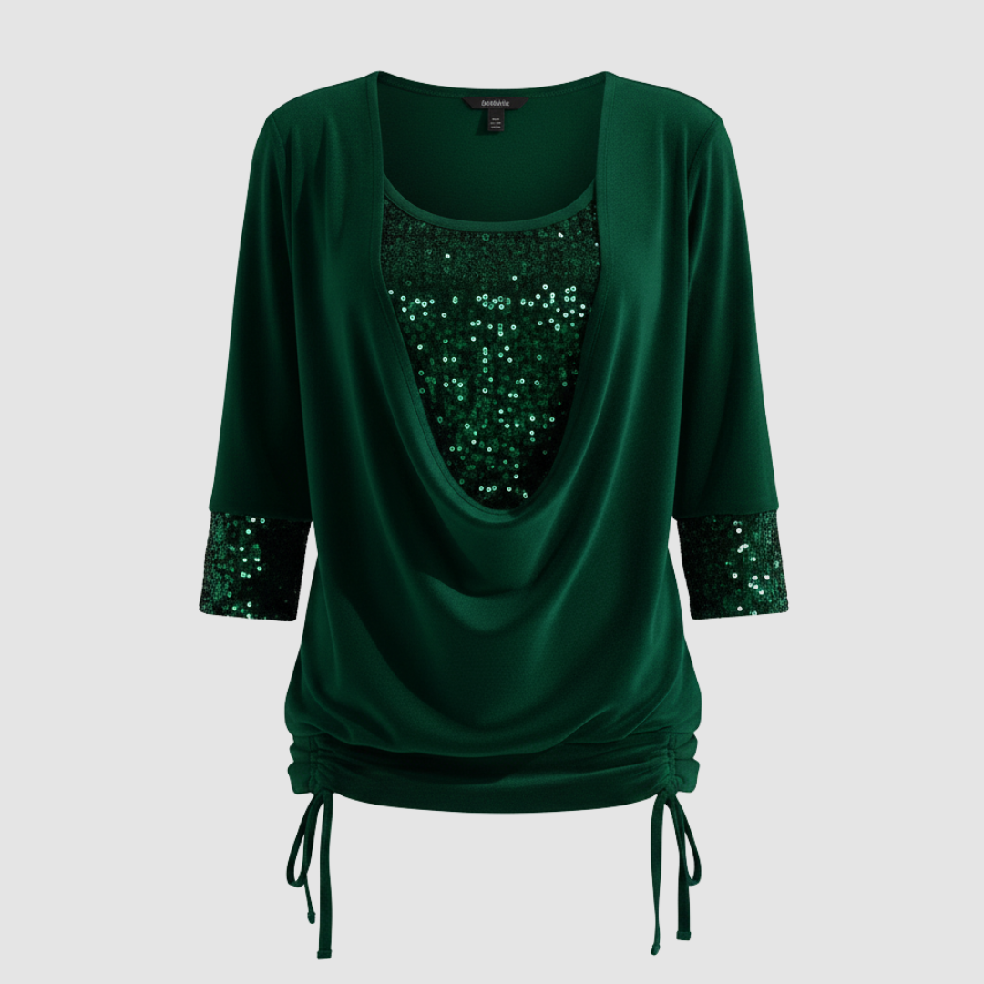 Damen Pailletten Bluse Figurfreundlich Langarm