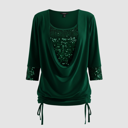 Damen Pailletten Bluse Figurfreundlich Langarm