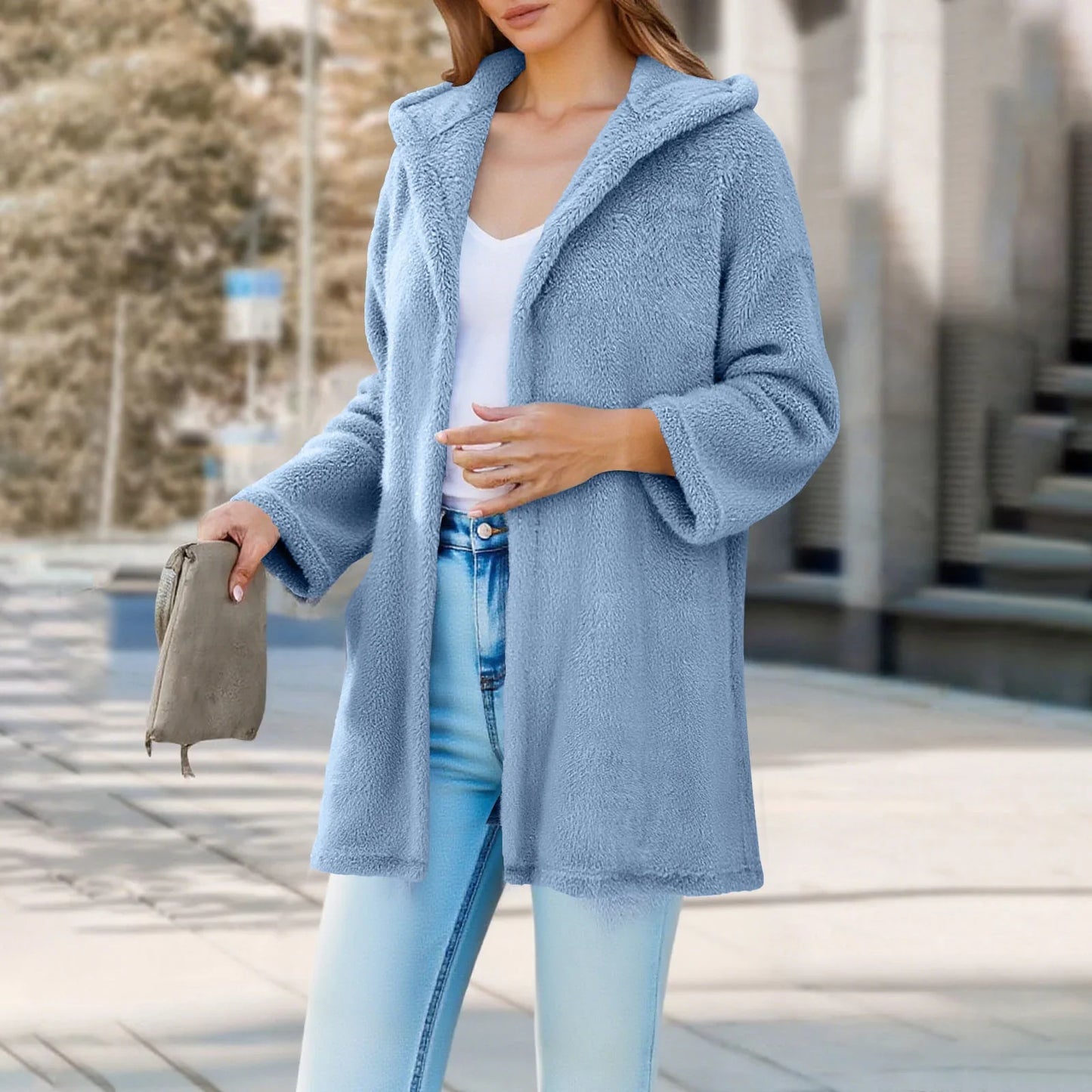Adina Damen Teddyjacke Kapuze Locker Passform