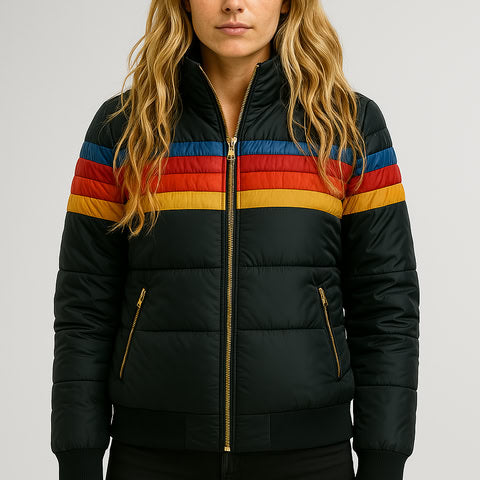 Damen Winterjacke Kapuze Streifenmuster