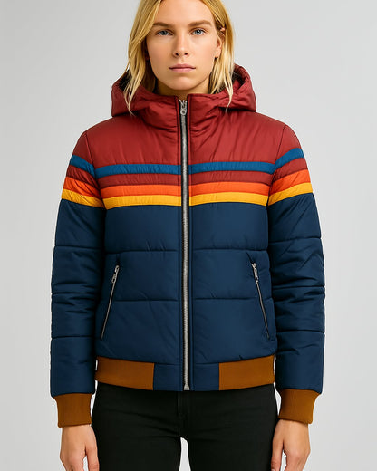 Damen Winterjacke Kapuze Streifenmuster - Norvielle
