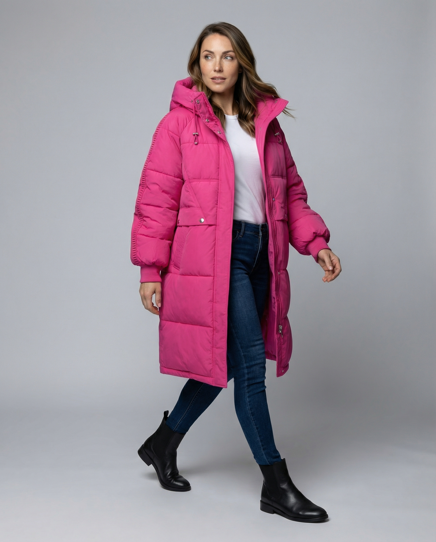 Warme Oversized Pufferjacke Damen Daunenfüllung Schwarz - Norvielle
