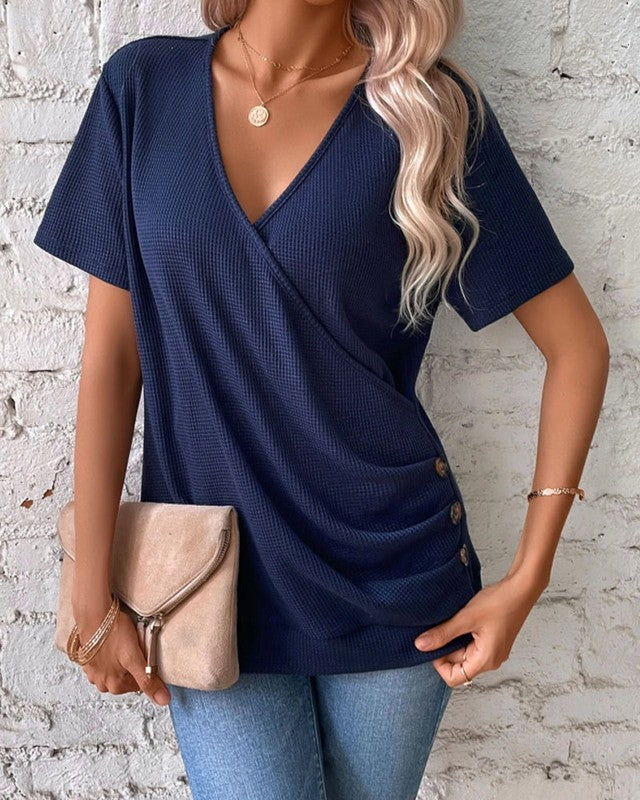 Damen Strickshirt V-Ausschnitt Fein Blau - Norvielle