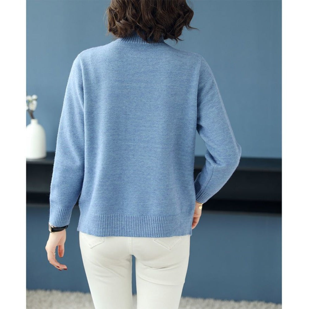 Damen Strickpullover Seitliche Knöpfe Romana