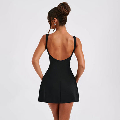 Damen Ärmelloses A-Linien Minikleid Rundhalsausschnitt
