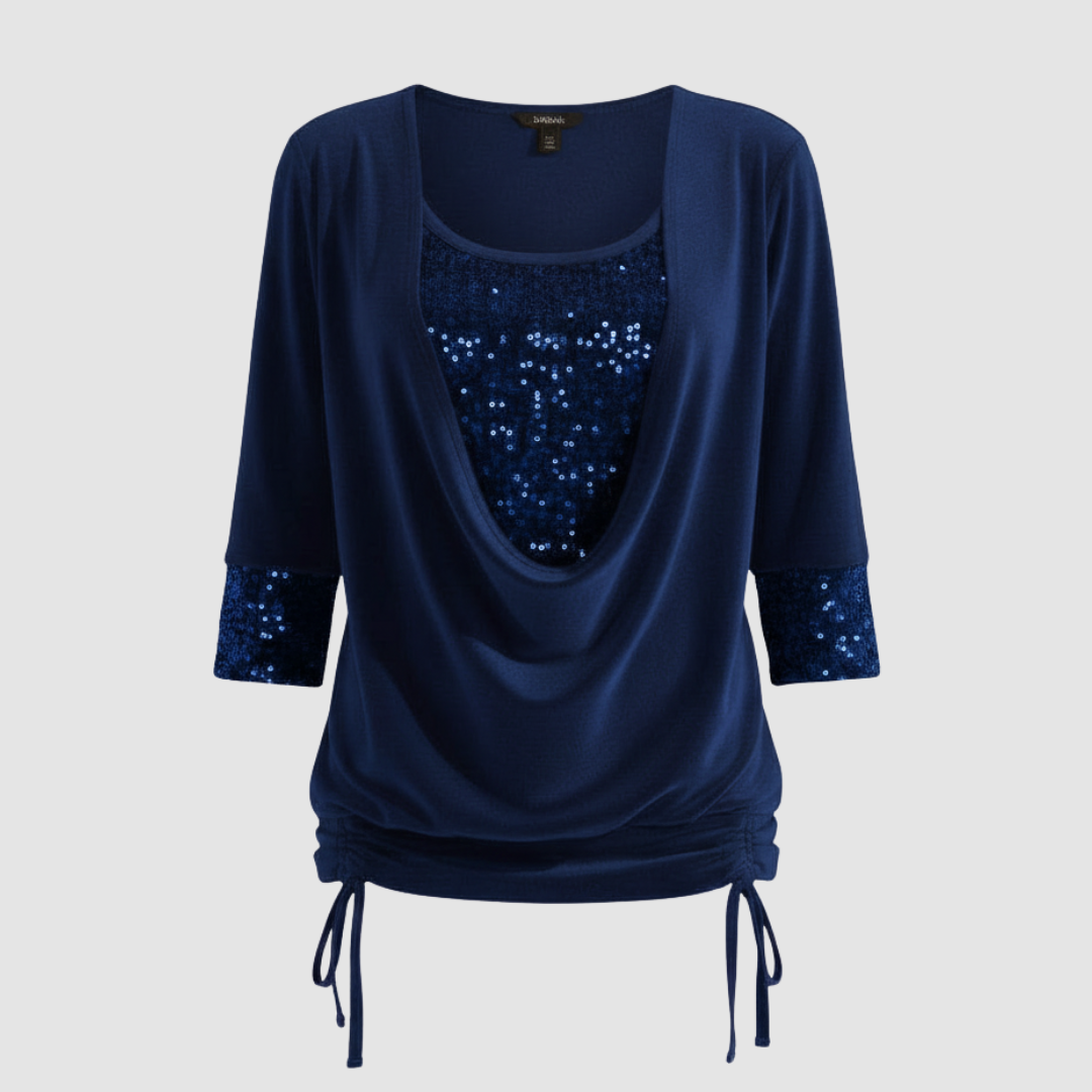 Damen Pailletten Bluse Figurfreundlich Langarm