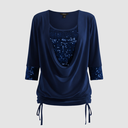 Damen Pailletten Bluse Figurfreundlich Langarm