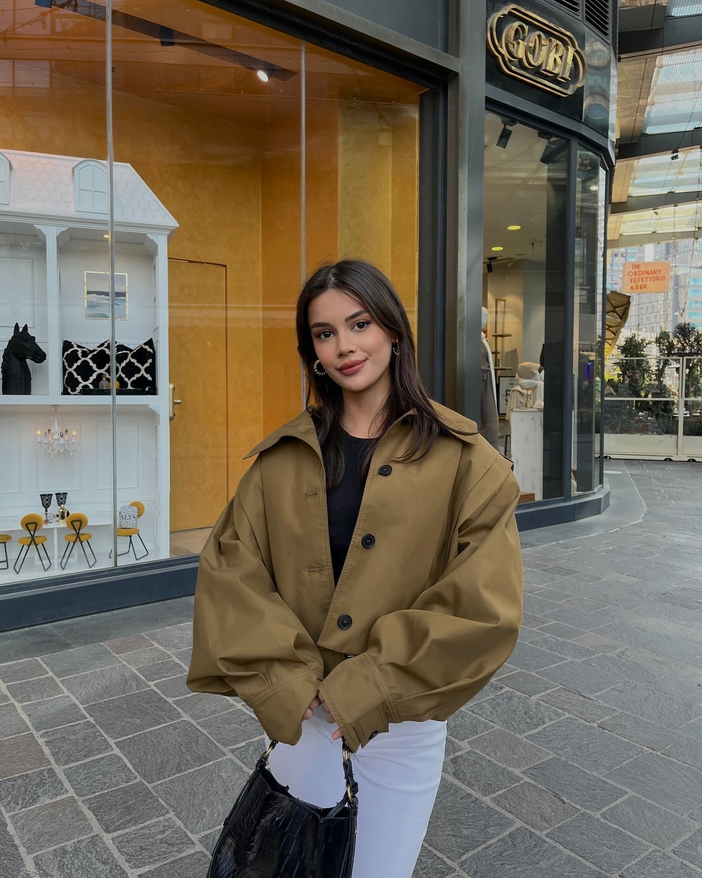 Marceline Damen Trenchcoat Volumenärmel Klassisch Beige