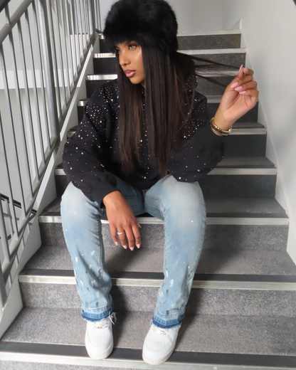 Unisex Hoodie Oversized mit Strasssteinen Glitzer