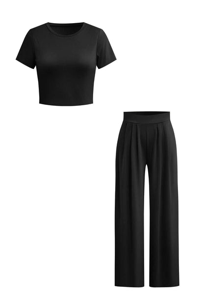 Elegantes Damen Zweiteiler-Set Crop- Palazzo-Hose