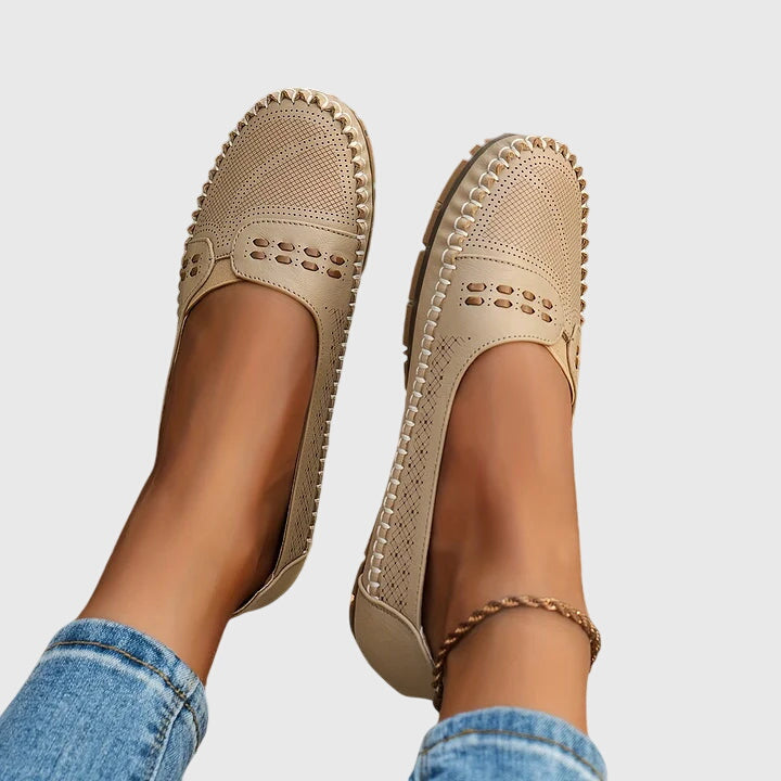 Damen Lässige Loafer Perforiert Beige