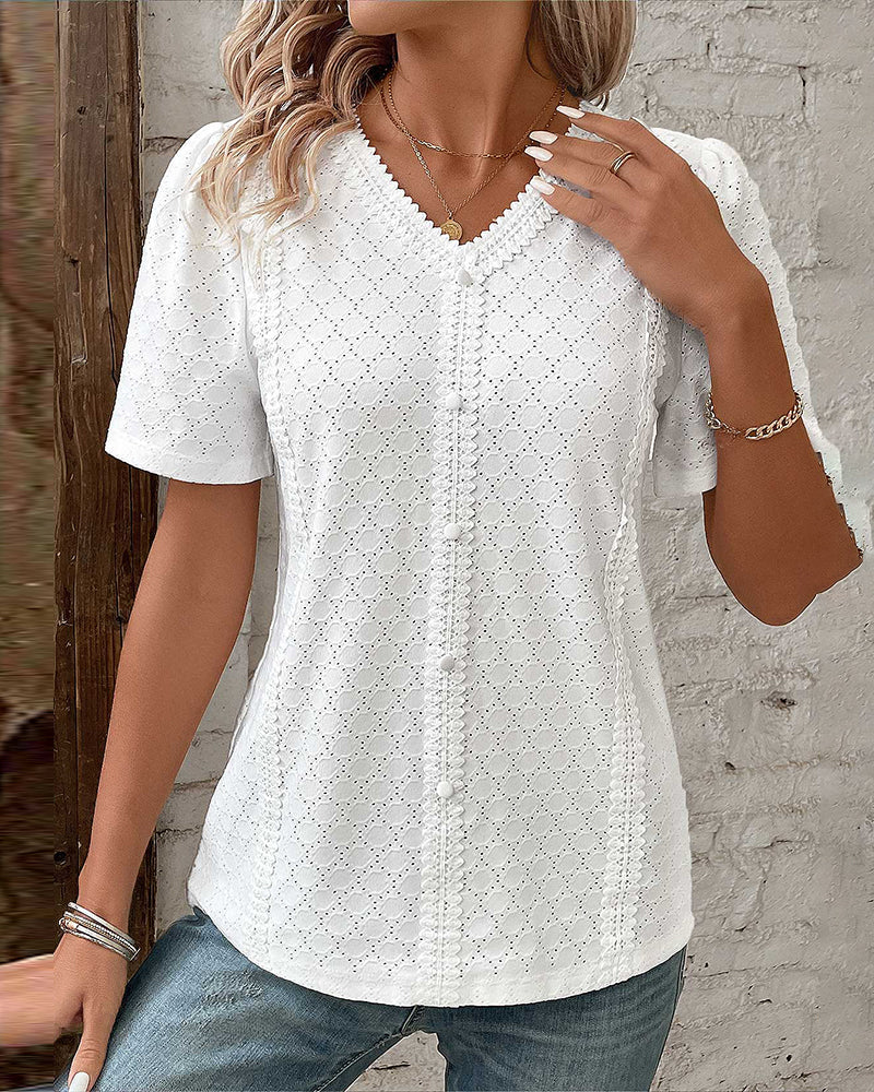 Weiße Damen Bluse Kurzärmelig