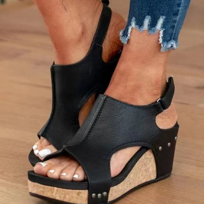 Damen Keilabsatz Sandalen Fischmund Plattform Niethalfter