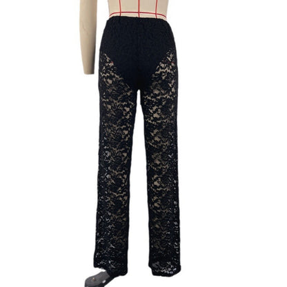 Damen Spitze Hose Lange Gerade Hochtailline