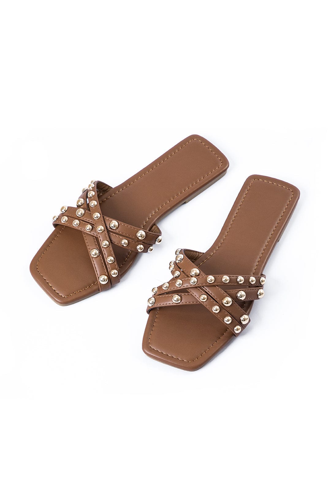 Damen Sandalen Nieten-Detail Leder Schwarz - Norvielle
