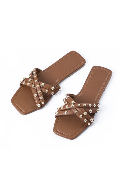 Damen Sandalen Nieten-Detail Leder Schwarz - Norvielle