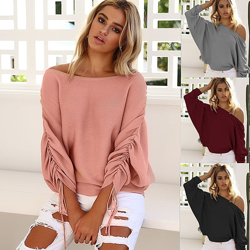 Damen Oversized Pullover Asymmetrisch Lässig Beige - Norvielle